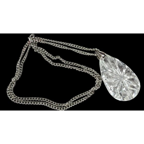 Vintage Clear Acrylic Teardrop Sunburst Pendant Necklace - Picture 1 of 6